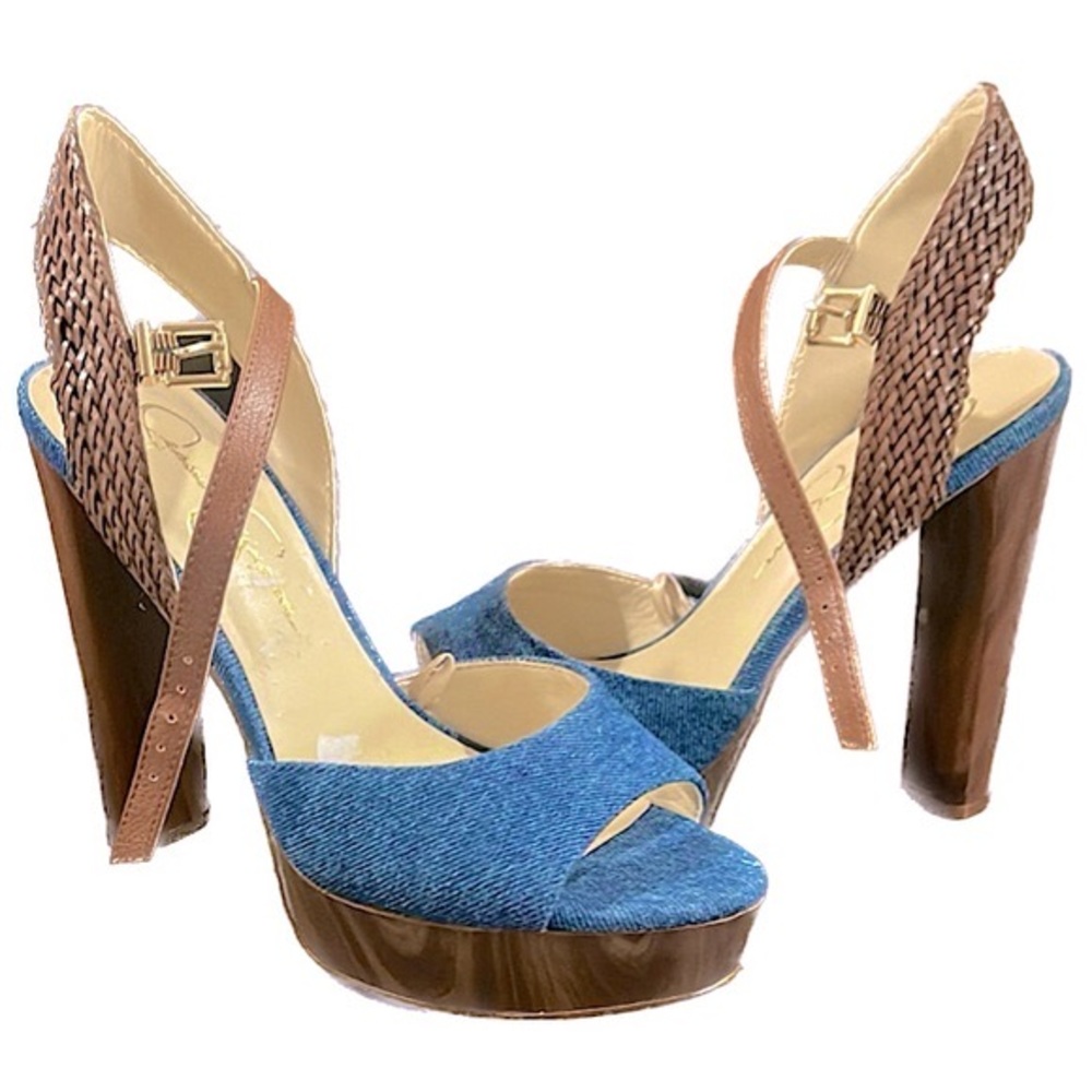 Jessica Simpson Denim JP-IStilla Heeled Platform Sandals, Women’s Size 5.5